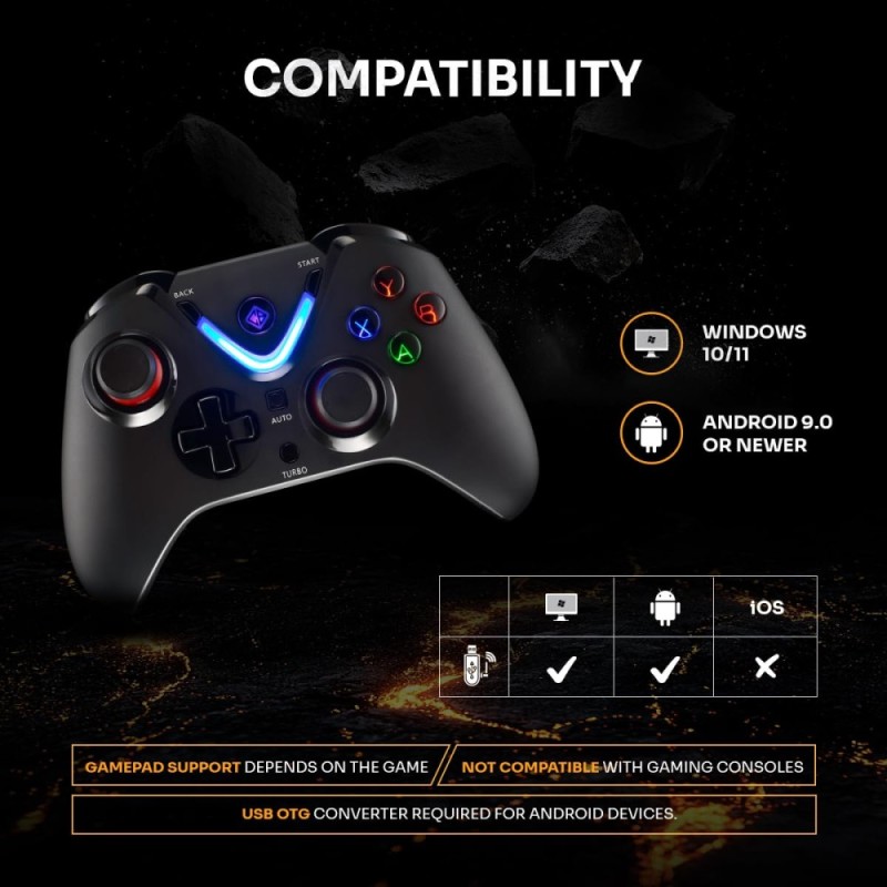 Cosmic Byte ARES Wireless Controller for PC, Bluetooth Connectivity, 12hrs Battery Life, Black