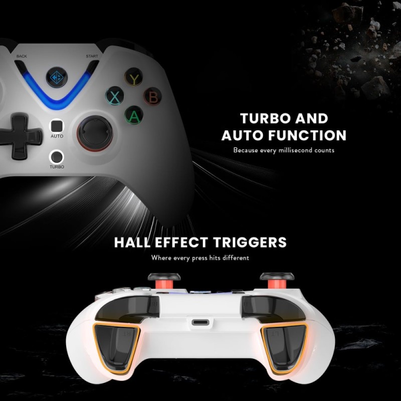 Cosmic Byte ARES Wireless Controller for PC, Hall Effect Joystick, Dual Vibration, White