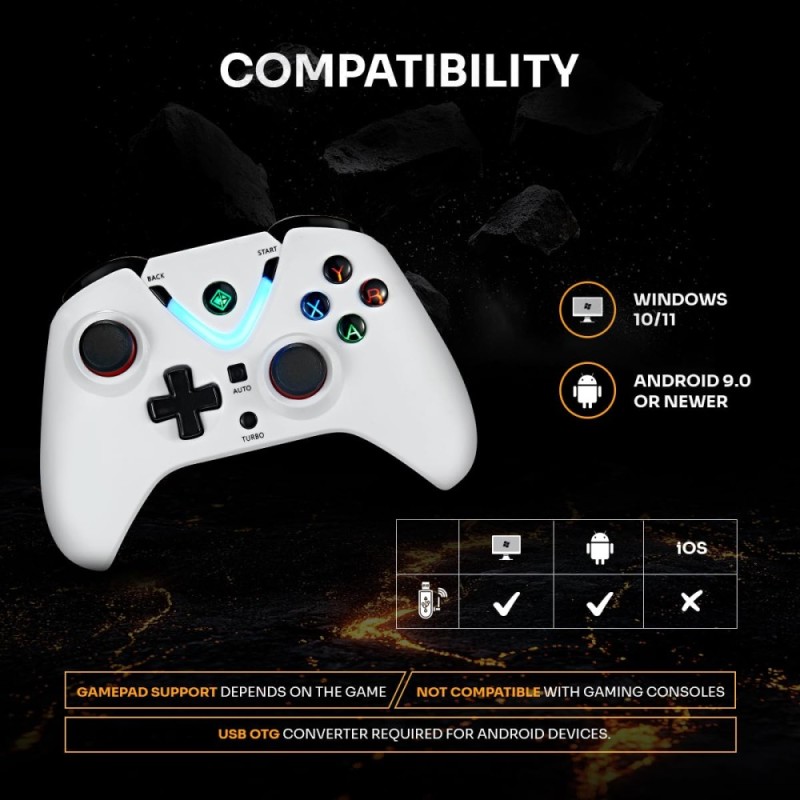 Cosmic Byte ARES Wireless Controller for PC, Hall Effect Joystick, Dual Vibration, White