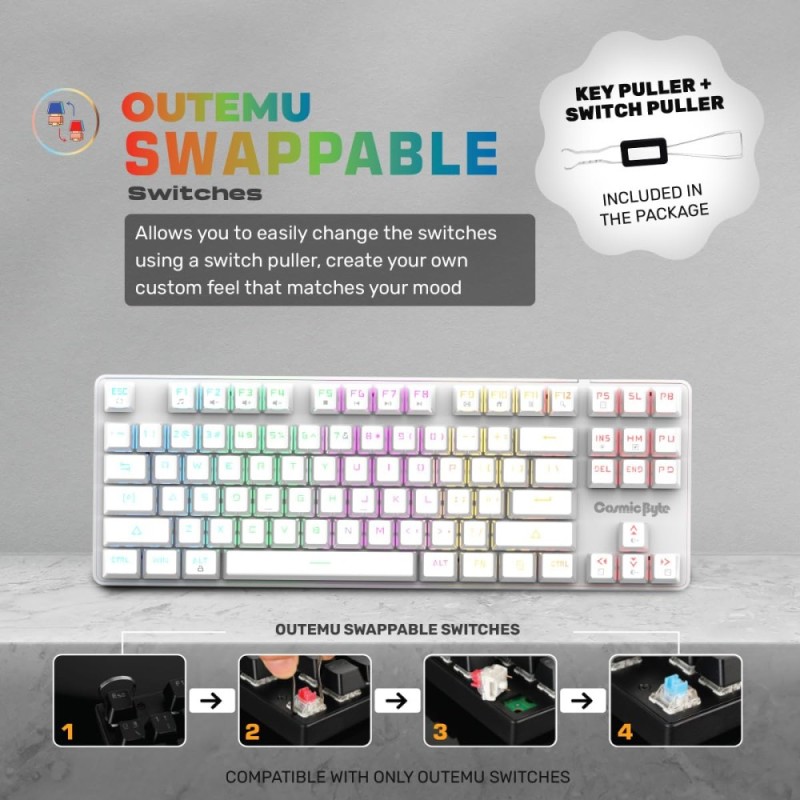 Cosmic Byte Firefly TKL Mechanical Gaming Keyboard Per-Key RGB Outemu Red Switches White