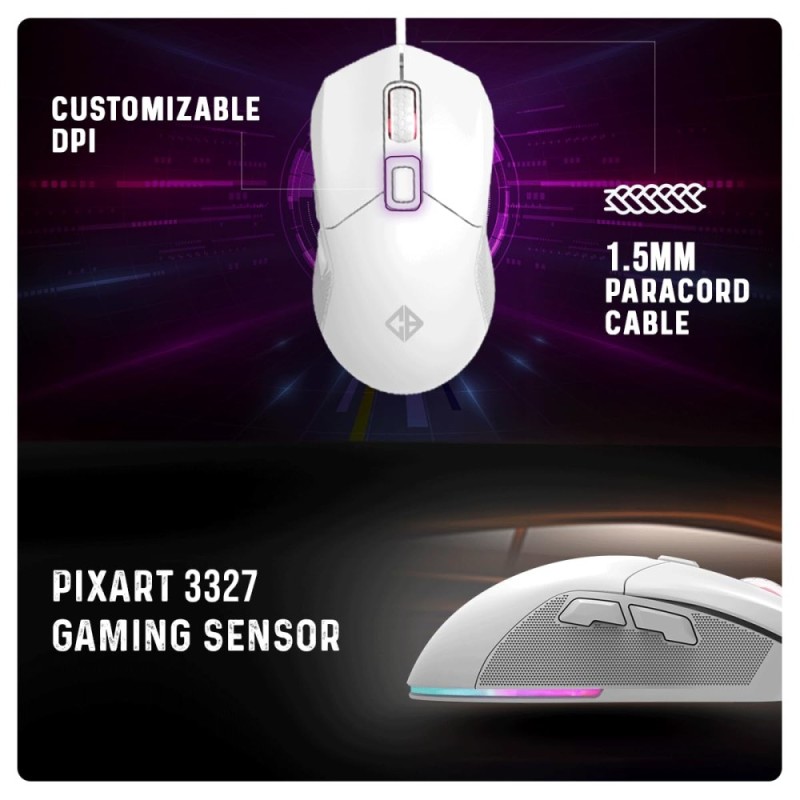 Cosmic Byte Gaming Mouse Firestorm 12400DPI Honeycomb Design White