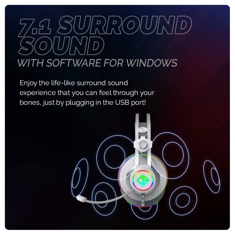 Cosmic Byte Headset Proteus 7.1 Surround Sound RGB LED White