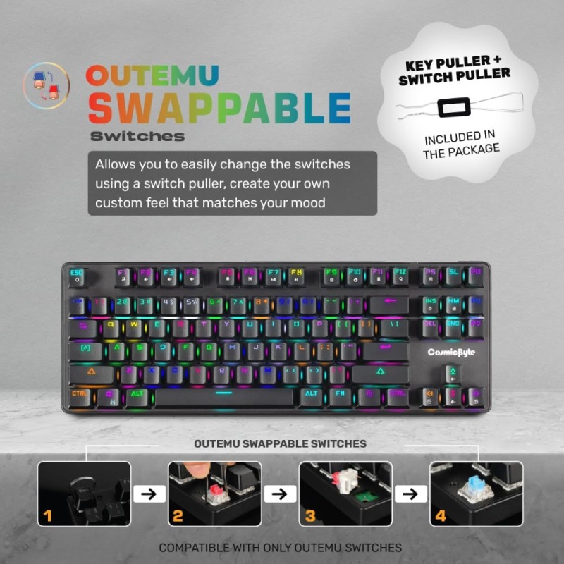 Cosmic Byte Mechanical Gaming Keyboard CB-GK-18 Firefly | TKL Design | Per-Key RGB | Detachable USB-C | Black