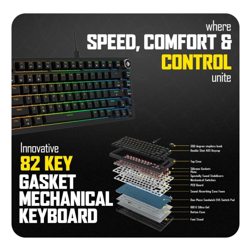 Cosmic Byte Mechanical Keyboard Phantom TKL RGB Black, Gasket-Mounted, Hot-Swappable