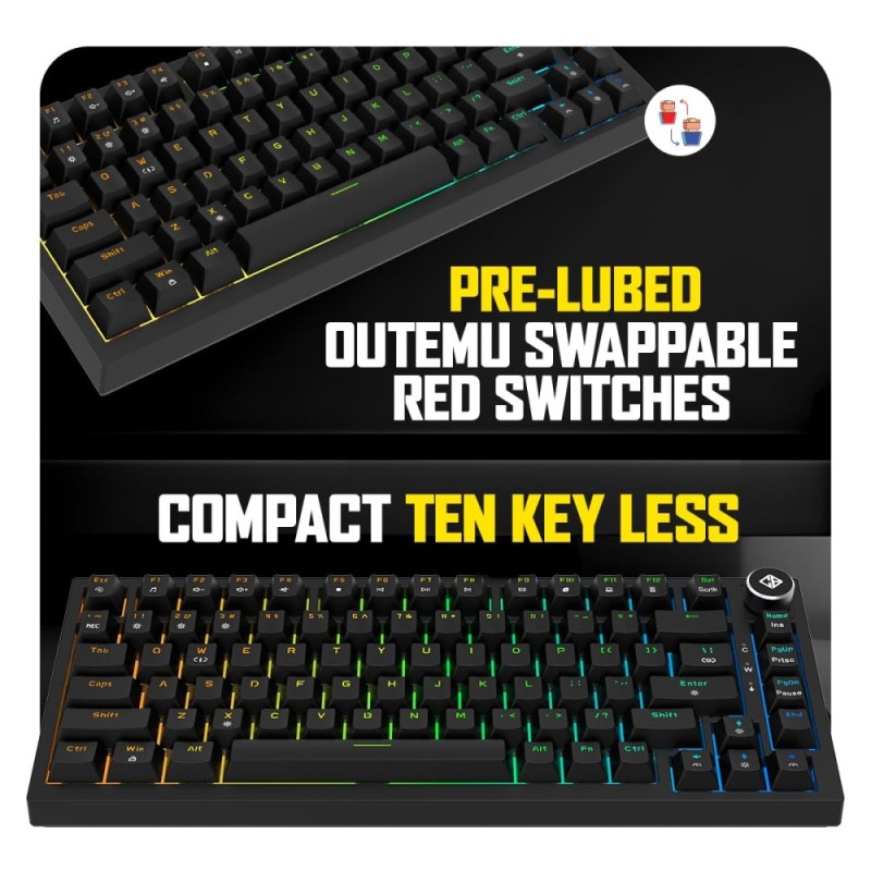 Cosmic Byte Mechanical Keyboard Phantom TKL RGB Black, Gasket-Mounted, Hot-Swappable