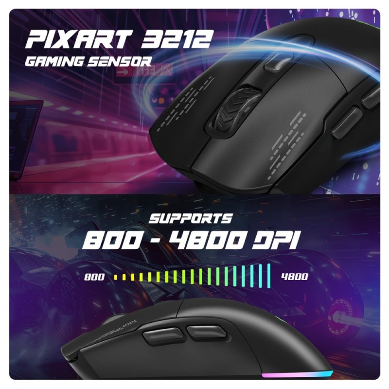 Cosmic Byte Raptor Dual Mode RGB Mouse Pixart 3212 Sensor 4800 DPI Black