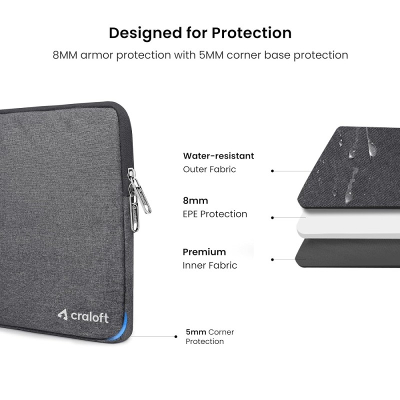 CRALOFT Laptop Sleeve L26 Water-Resistant 14 Inch Grey