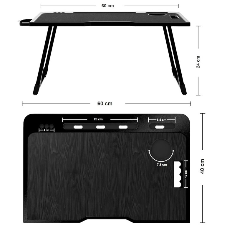 Cubiker Multipurpose Foldable Lapdesk CUBI-PT-1547 Ergonomic Edges, Black