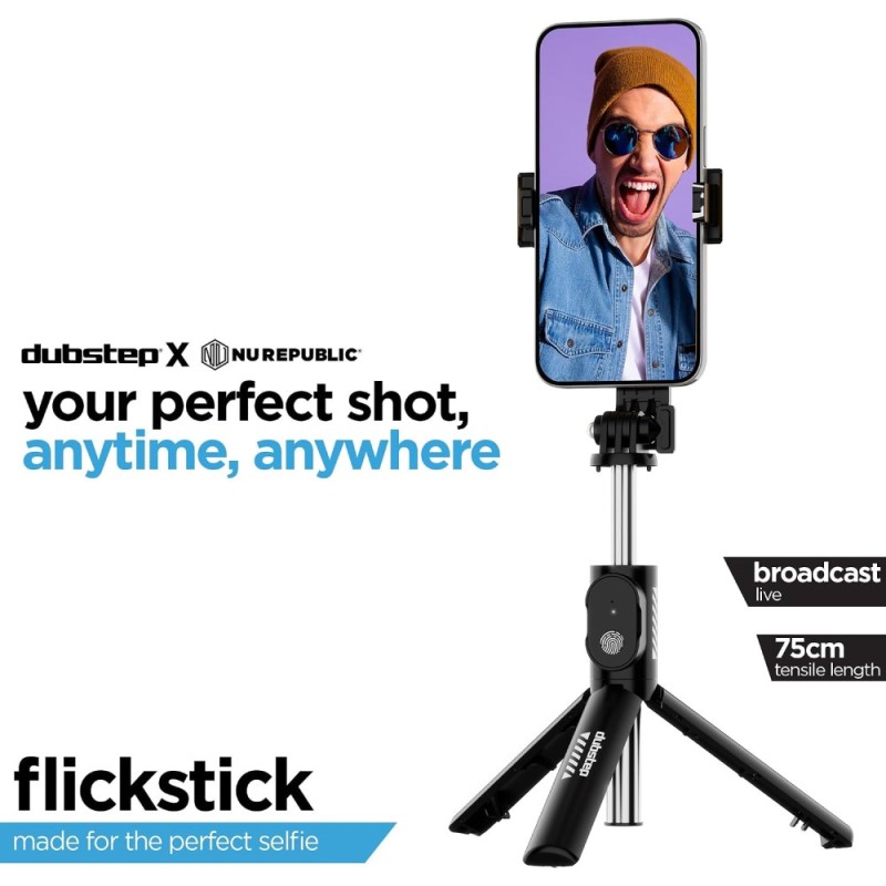 Dubstep Smart Selfie Stick Flickstick 360° Rotation Black