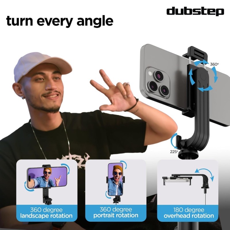 Dubstep Smart Selfie Stick Flickstick 360° Rotation Black