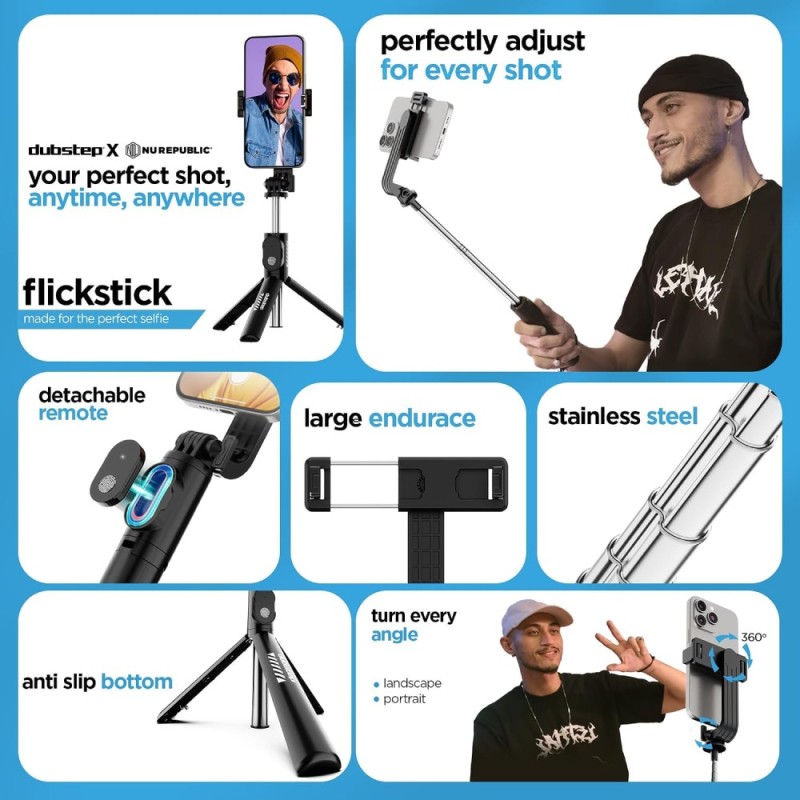 Dubstep Smart Selfie Stick Flickstick 360° Rotation Black