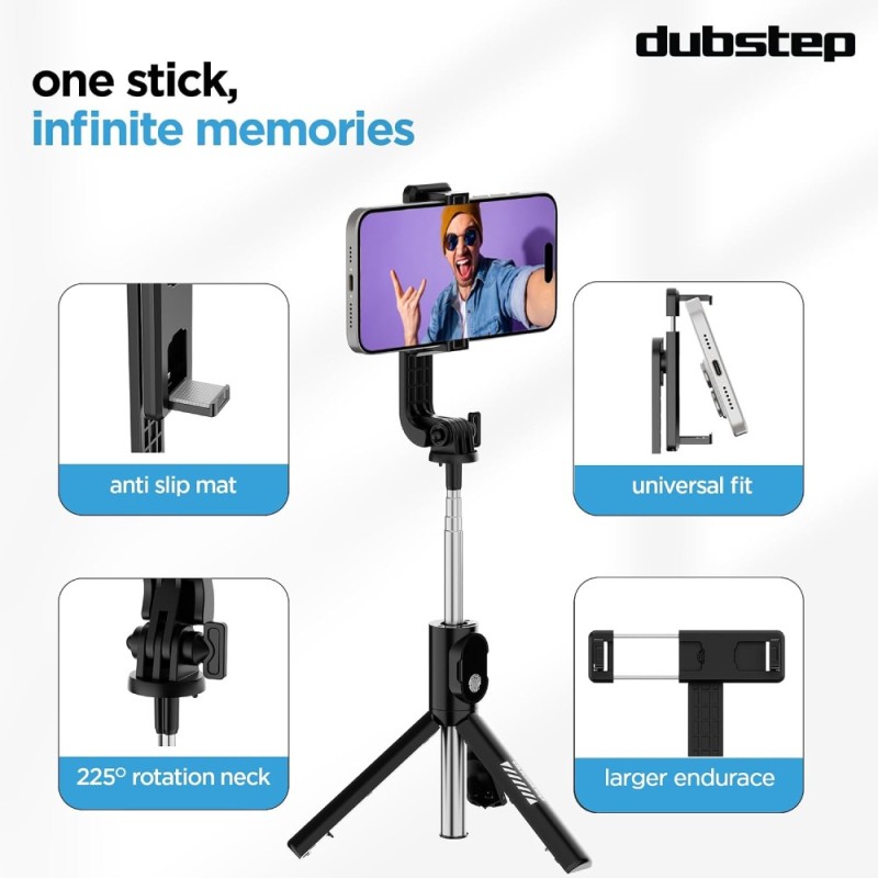 Dubstep Smart Selfie Stick Flickstick 360° Rotation Black