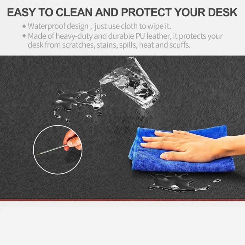 Dyazo Desk Mat B0BWN6VKRN Vegan PU Leather Waterproof Black & Red