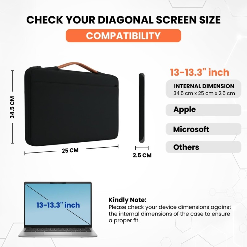 Dyazo Laptop Sleeve 13-13.3 Inch Black Water-Resistant
