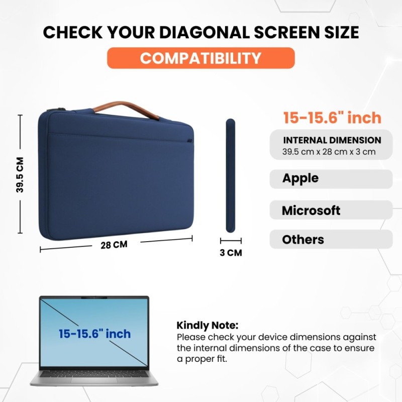 Dyazo Laptop Sleeve 15.6 Inch Blue Water-Resistant with Front Pocket