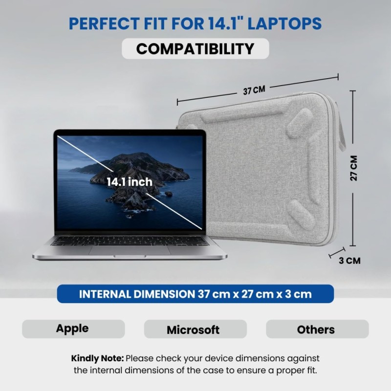 Dyazo Laptop Sleeve DZ0934 14.1 Inch Hard Shell Water Resistant Grey
