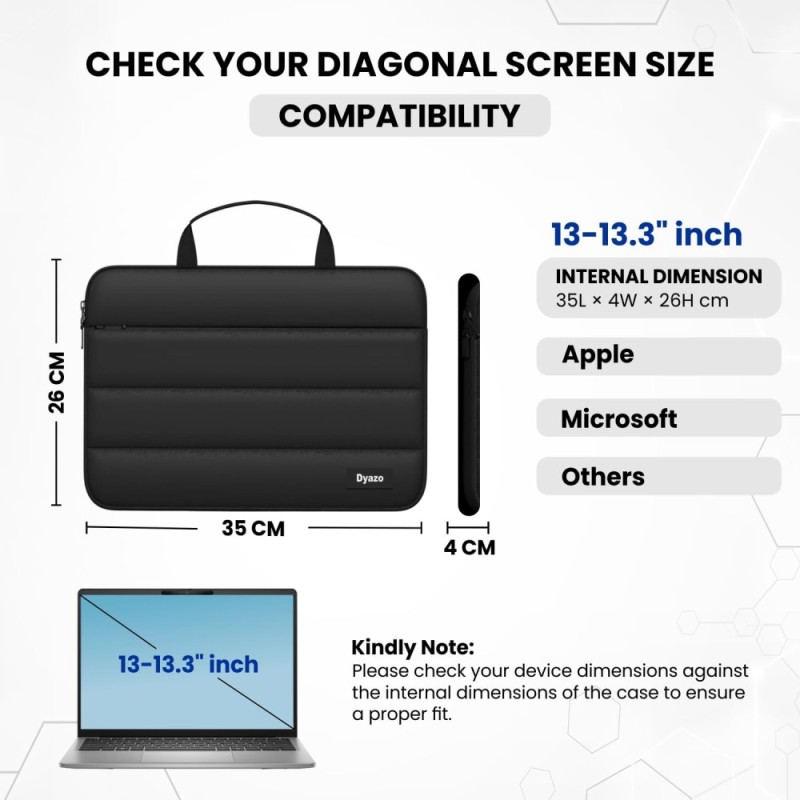 Dyazo Laptop Sleeve DZ6930 Lightweight Shockproof 13-13.3 Inch Black