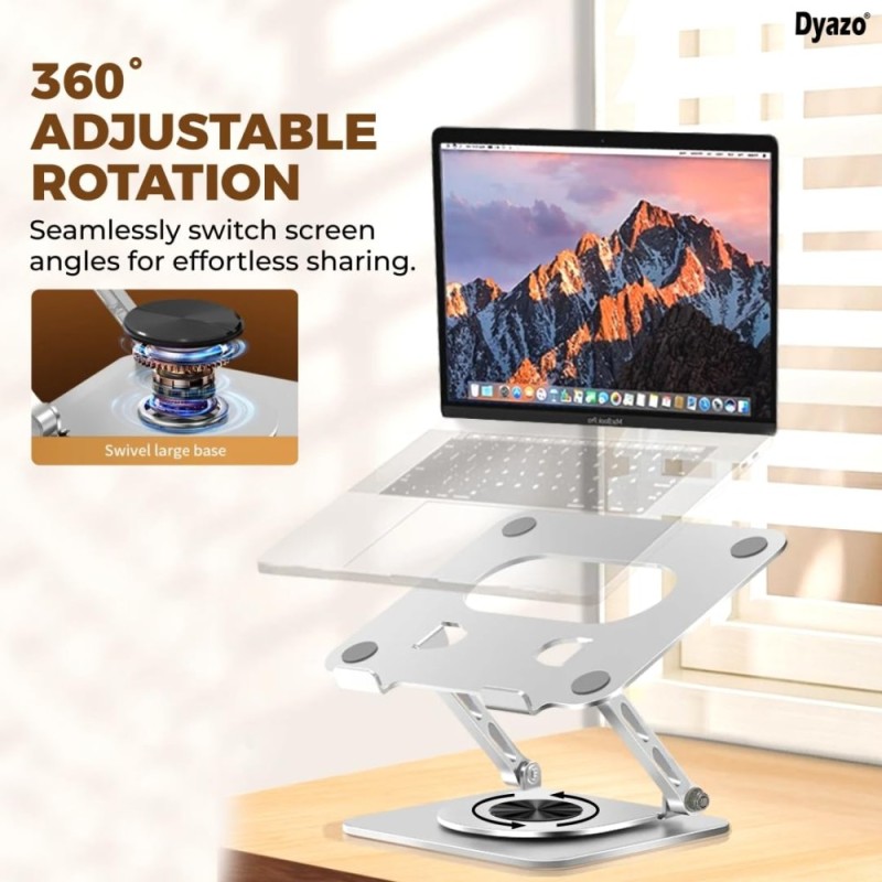 Dyazo Laptop Stand Foldable Height Angle Adjustable 360 Rotation Space Grey
