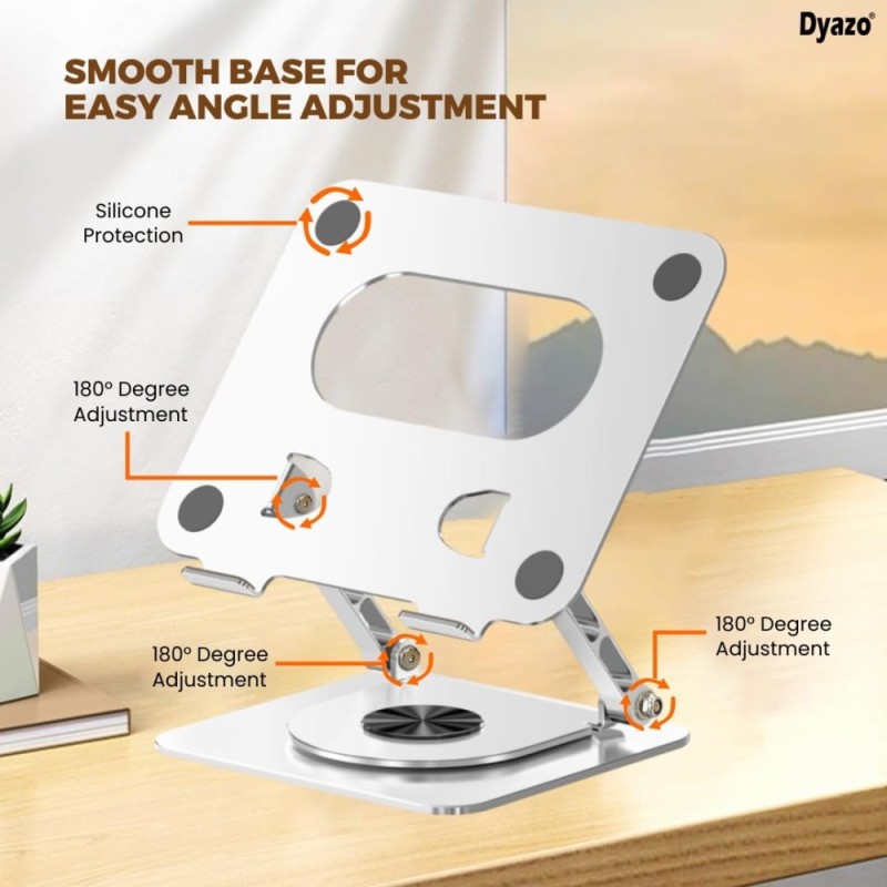 Dyazo Laptop Stand Foldable Height Angle Adjustable 360 Rotation Space Grey