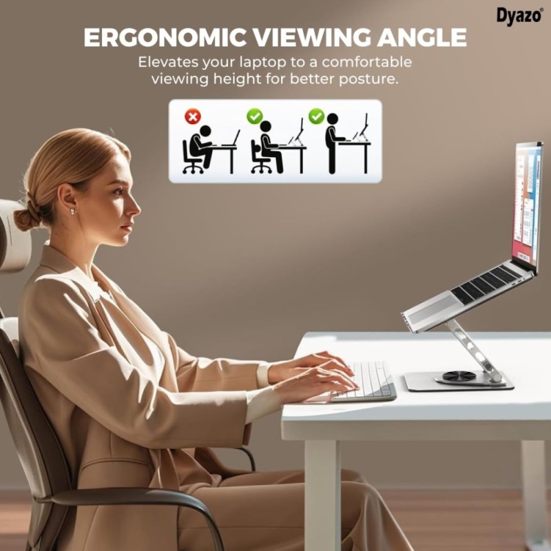 Dyazo Laptop Stand Foldable Height Angle Adjustable 360 Rotation Space Grey