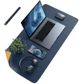 Dyazo Mouse Pad B09R7MGFV7 Reversible PU Leather Navy Blue 35 Inch x 17.7 Inch