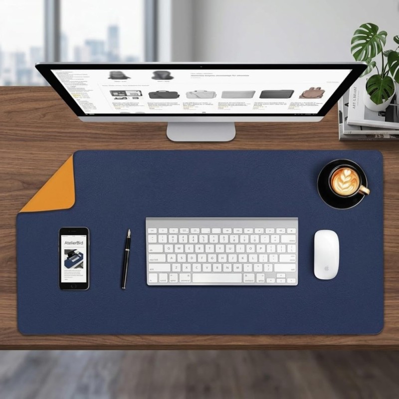 Dyazo Mouse Pad B09R7MGFV7 Reversible PU Leather Navy Blue 35 Inch x 17.7 Inch