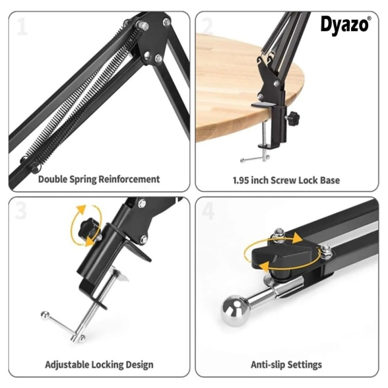 Dyazo Overhead Tablet Tripod Holder DZ8965 360° Rotation Clamp Mount Black