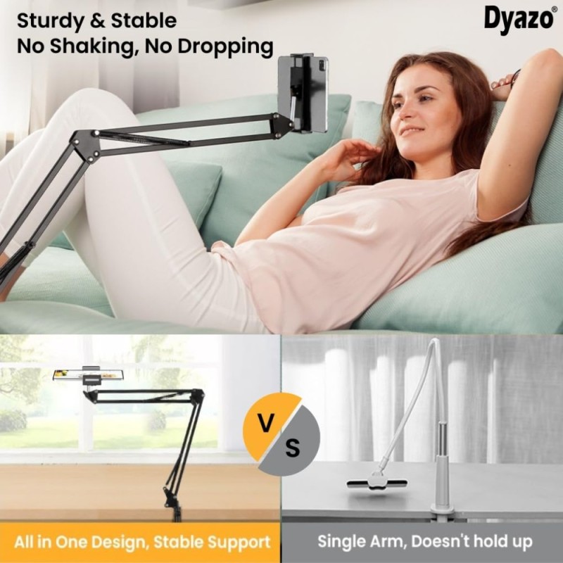 Dyazo Overhead Tablet Tripod Holder DZ8965 360° Rotation Clamp Mount Black