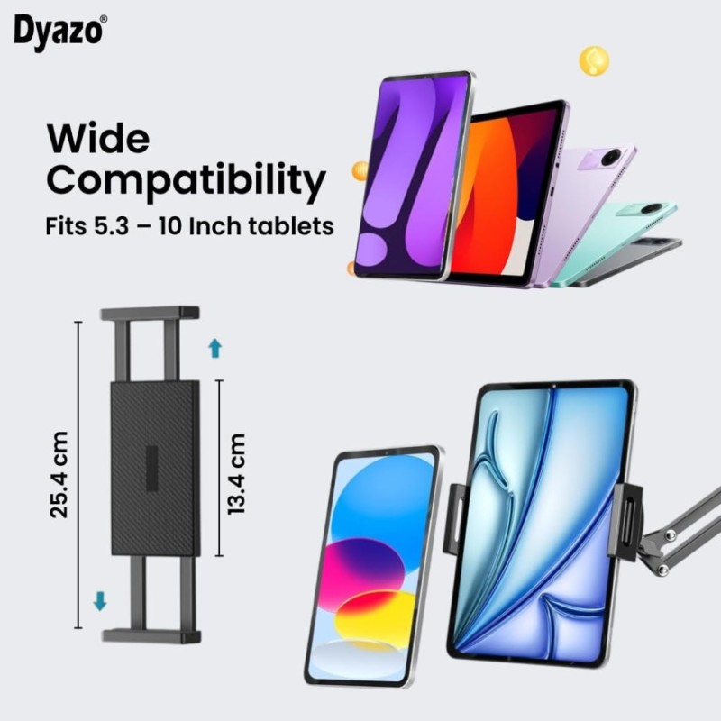 Dyazo Overhead Tablet Tripod Holder DZ8965 360° Rotation Clamp Mount Black