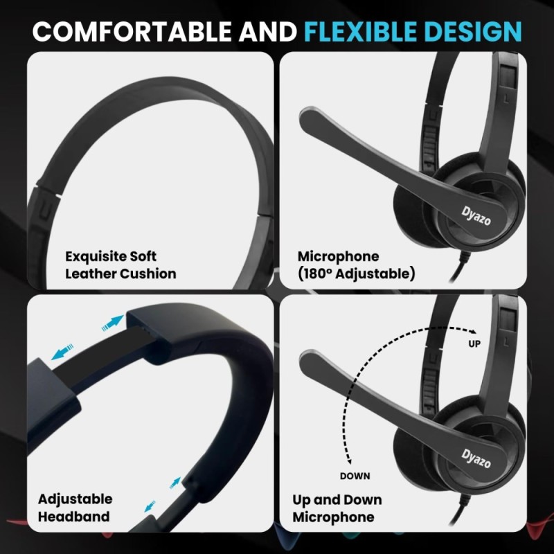 Dyazo Wired Headphones DZ6015 On-Ear Design with Mic Black
