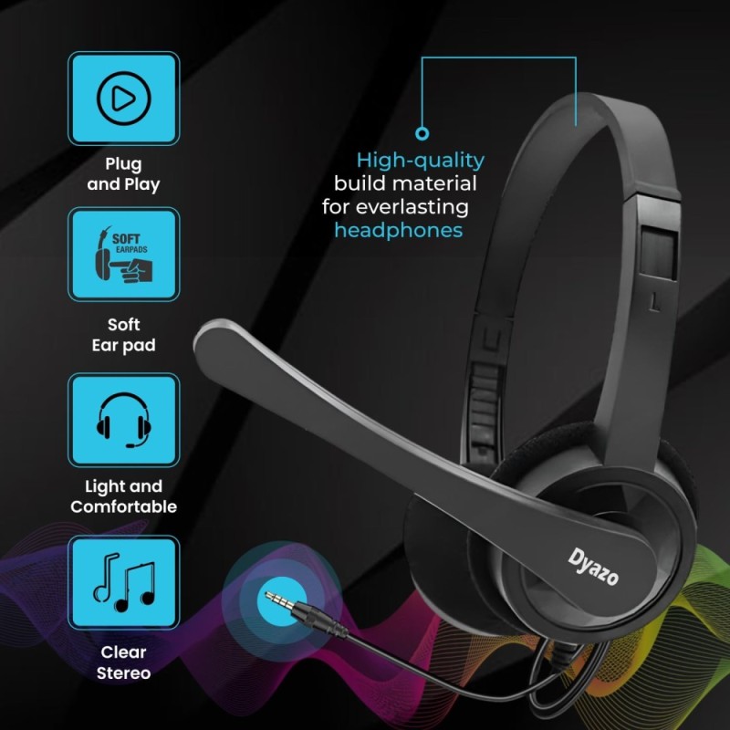 Dyazo Wired Headphones DZ6015 On-Ear Design with Mic Black