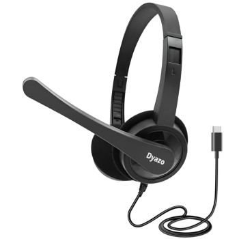Dyazo Wired Headphones DZ7081 USB Type C Connectivity Lightweight On Ear Black