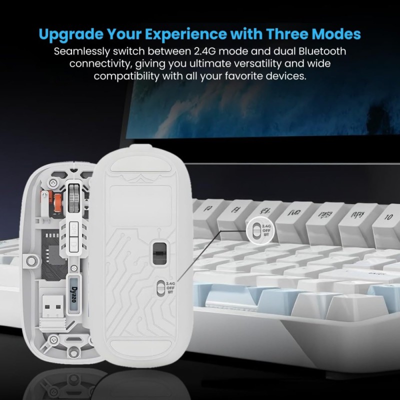 Dyazo Wireless Rechargeable Mouse DZ6077 Dual Connectivity Bluetooth 5.2 White
