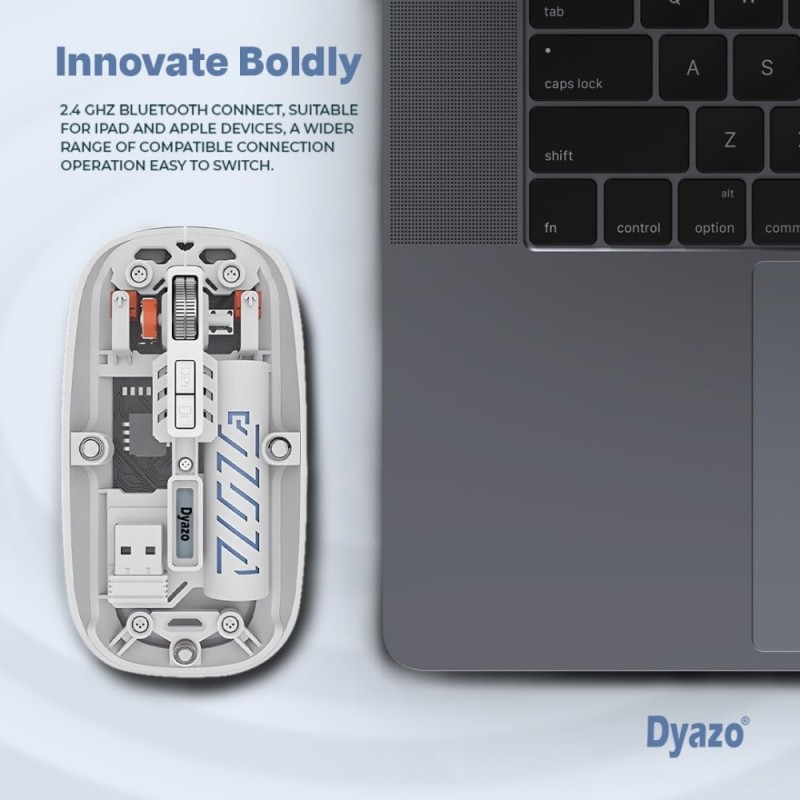 Dyazo Wireless Rechargeable Mouse DZ6077 Dual Connectivity Bluetooth 5.2 White