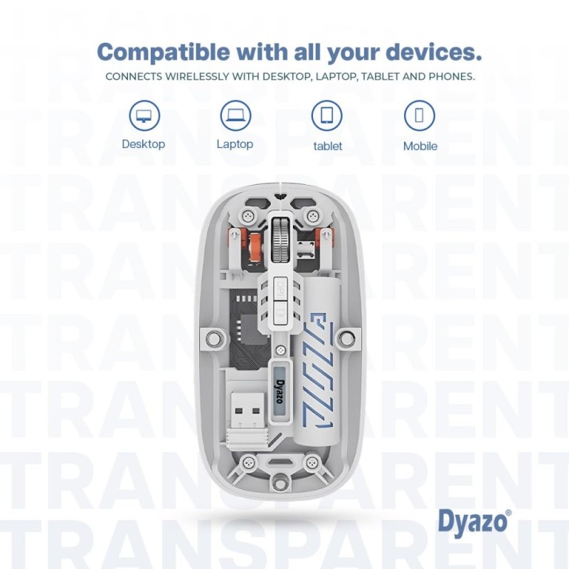 Dyazo Wireless Rechargeable Mouse DZ6077 Dual Connectivity Bluetooth 5.2 White