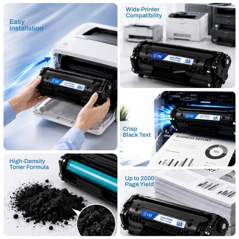 EVM Toner Cartridge EVM-ETC-88A Compatible with HP LaserJet Models 2000 Pages Black