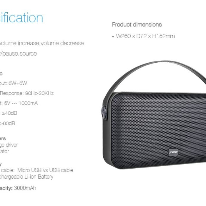 F&D Wireless Portable Bluetooth Speaker W19 12W Black