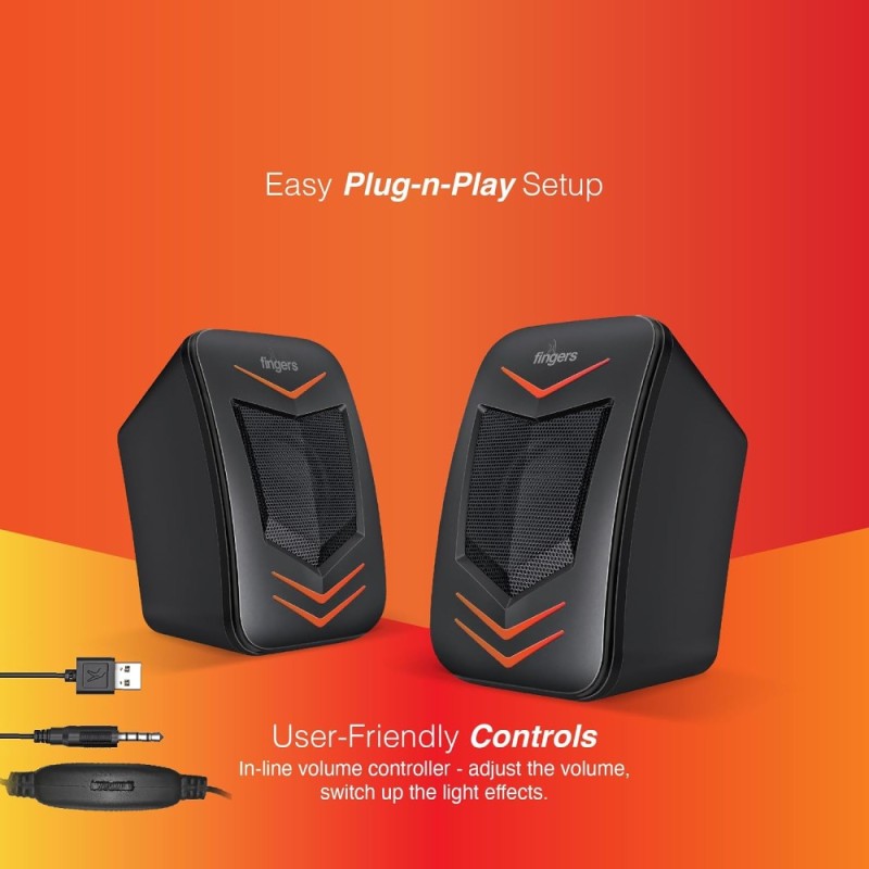 FINGERS RGB-FunBeats USB Multimedia Speaker 2.0 Channel Powerful Bass Midnight Black