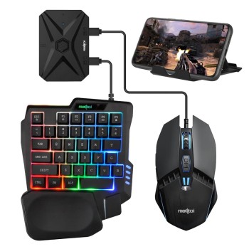 FRONTECH 4-in-1 Gaming Combo KB-0008PC with RGB Keyboard, 3200 DPI Mouse, Converter, Black