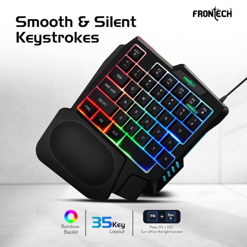 FRONTECH 4-in-1 Gaming Combo KB-0008PC with RGB Keyboard, 3200 DPI Mouse, Converter, Black