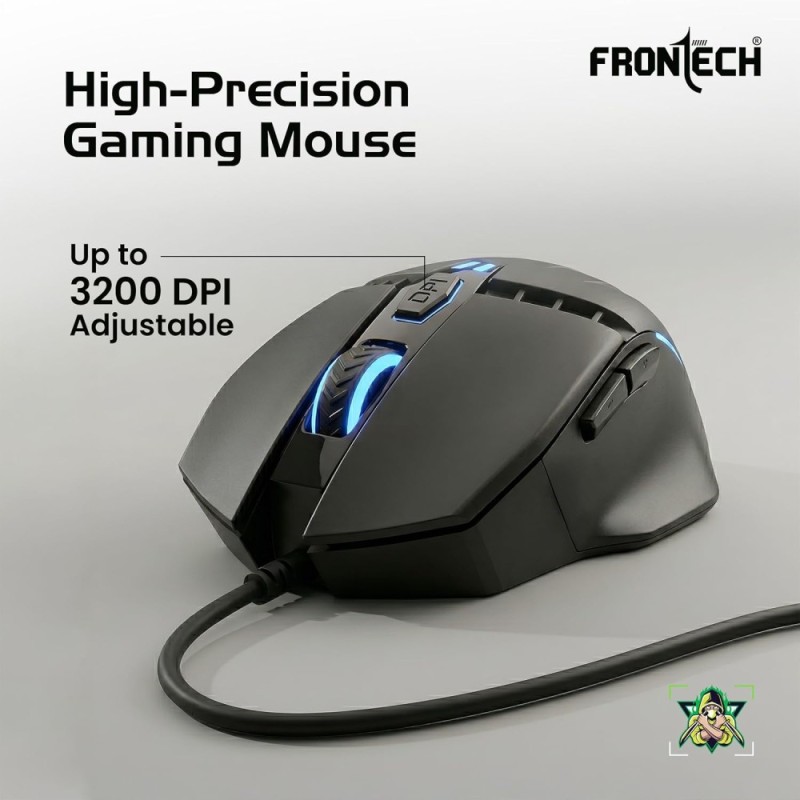FRONTECH 4-in-1 Gaming Combo KB-0008PC with RGB Keyboard, 3200 DPI Mouse, Converter, Black