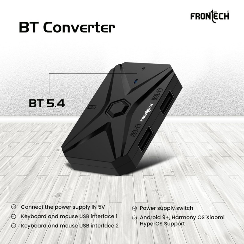 FRONTECH 4-in-1 Gaming Combo KB-0008PC with RGB Keyboard, 3200 DPI Mouse, Converter, Black