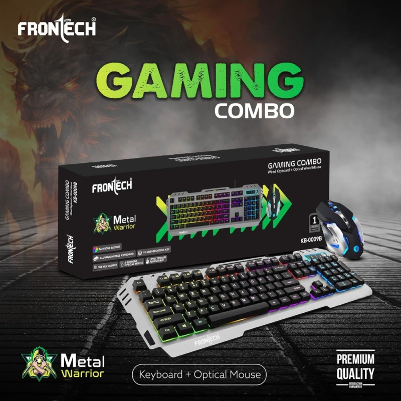 Frontech Gaming Combo KB-0009B Rainbow Backlit Keyboard and Mouse Black