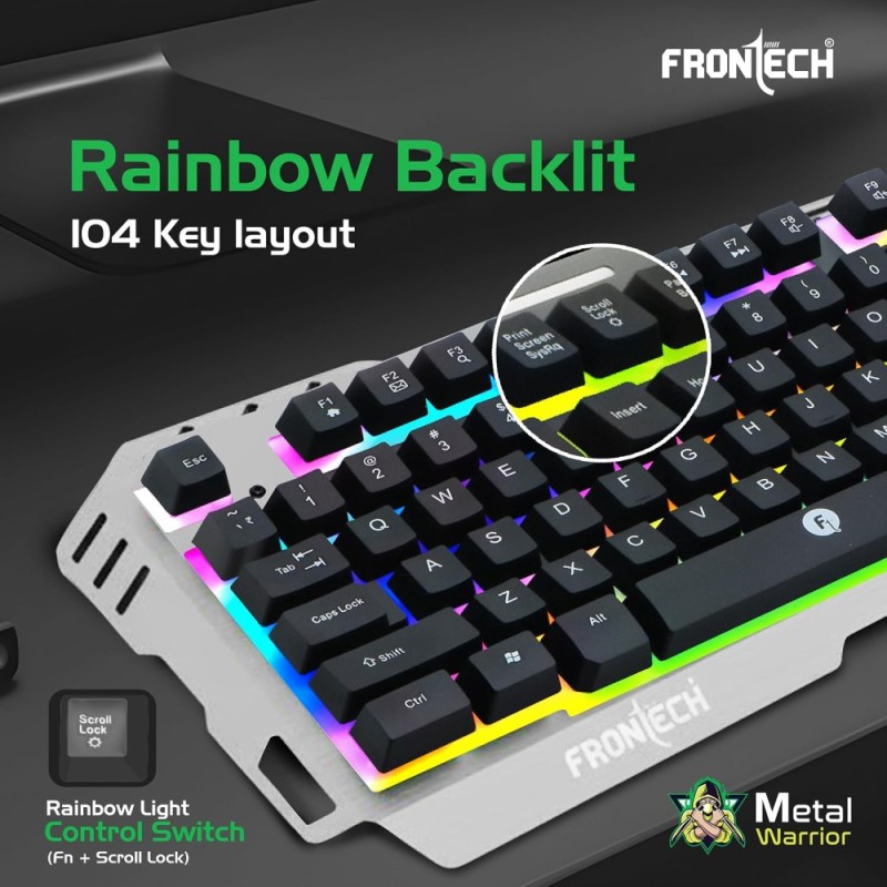 Frontech Gaming Combo KB-0009B Rainbow Backlit Keyboard and Mouse Black