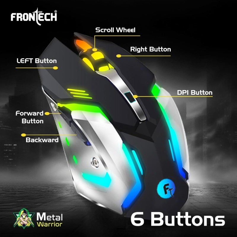 Frontech Gaming Combo KB-0009B Rainbow Backlit Keyboard and Mouse Black