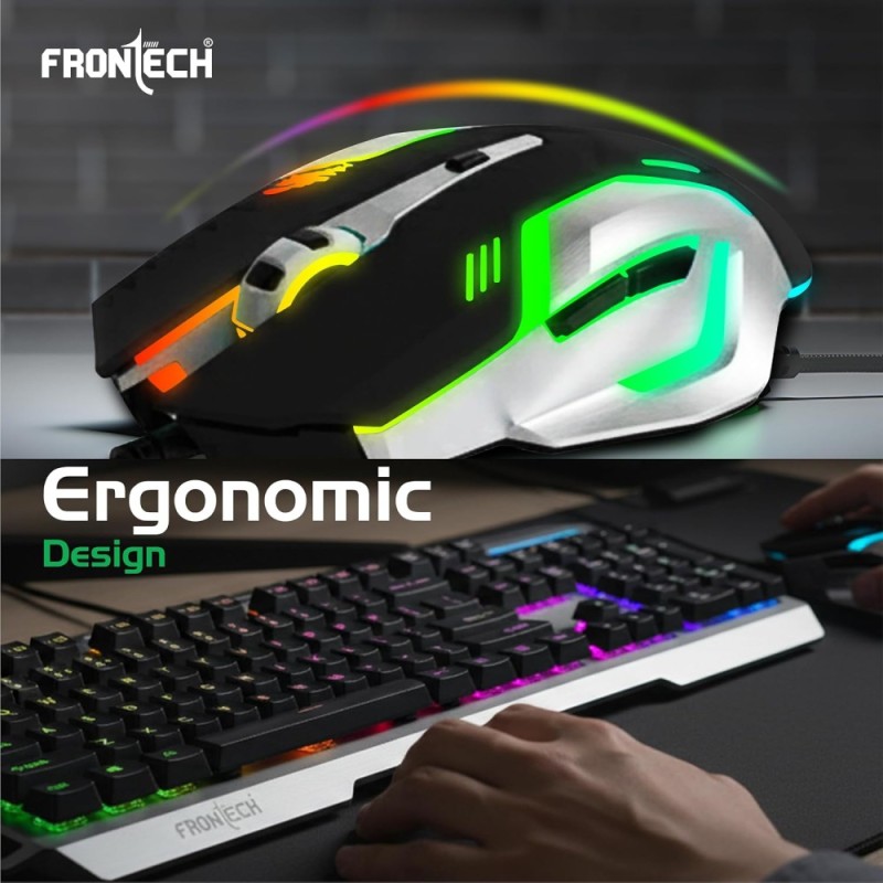 Frontech Gaming Combo KB-0009B Rainbow Backlit Keyboard and Mouse Black