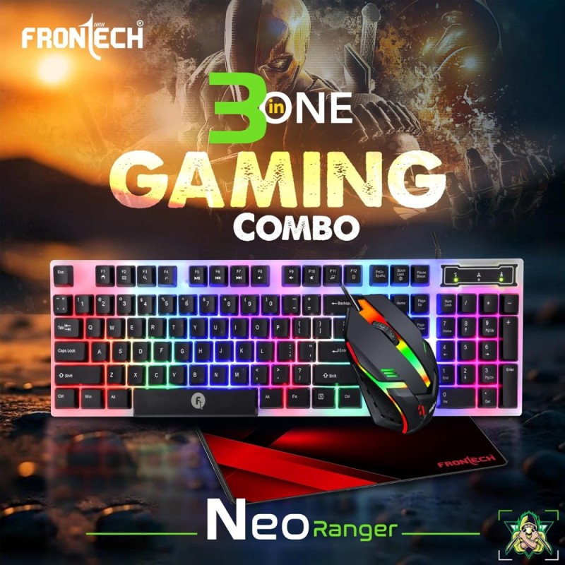 Frontech Gaming Combo KB-0040PC RGB LED Keyboard, 1200 DPI Mouse, Black