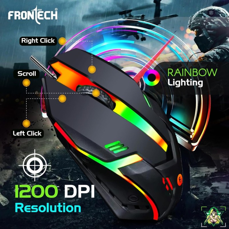 Frontech Gaming Combo KB-0040PC RGB LED Keyboard, 1200 DPI Mouse, Black