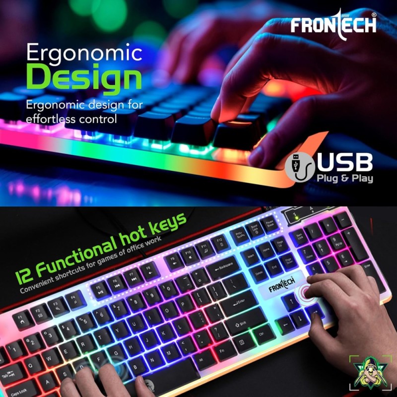 Frontech Gaming Combo KB-0040PC RGB LED Keyboard, 1200 DPI Mouse, Black