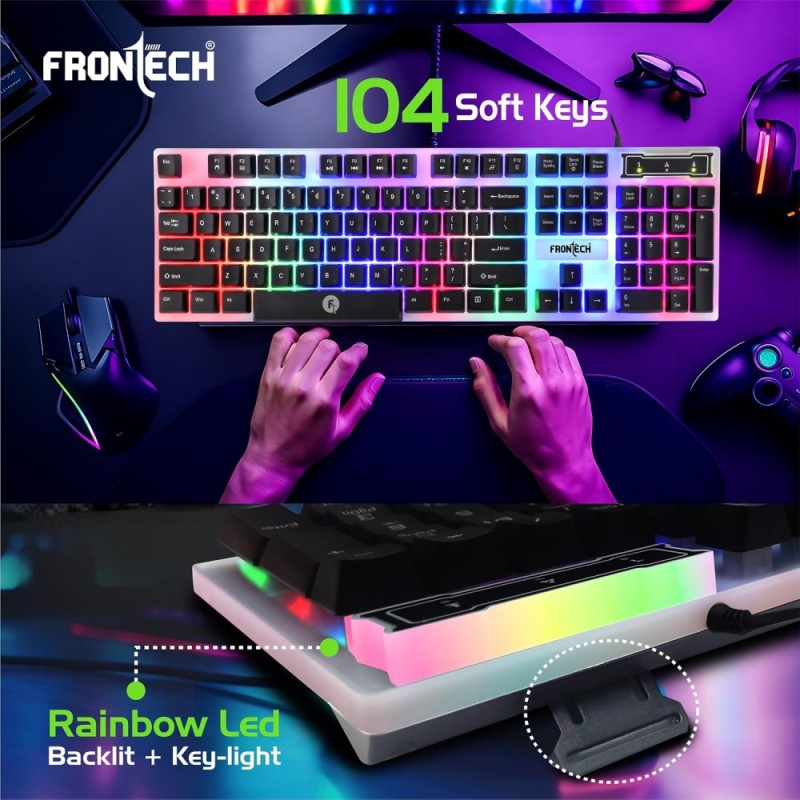 Frontech Gaming Combo KB-0040PC RGB LED Keyboard, 1200 DPI Mouse, Black